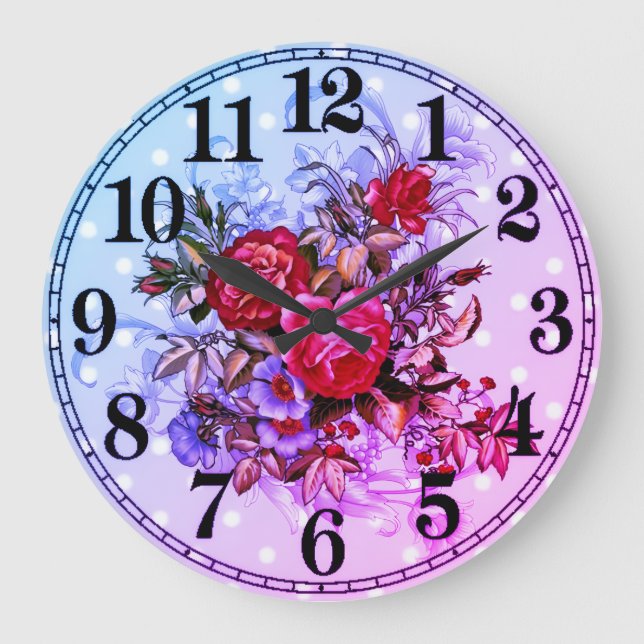 Blumeneleganz 27,3 cm runde Acryl-Wanduhr Große Wanduhr (Vorderseite)
