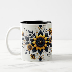 Blumeneleganz: Helle gelbe Blumen-Kaffeetasse  Zweifarbige Tasse