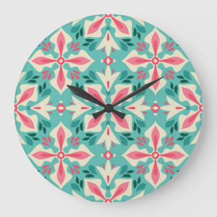 Blumeneleganz: nahtloses Vintage-Motiv. Große Wanduhr