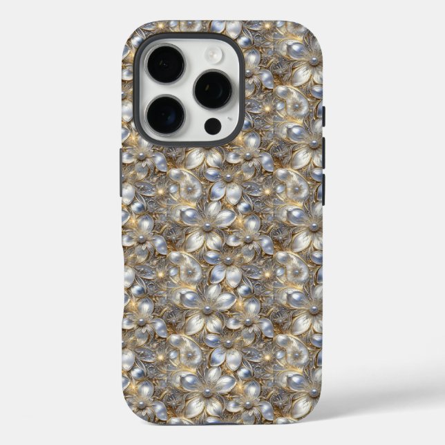 Blumeneleganz: Perlen-Inspiriert Case-Mate iPhone Hülle (Rückseite)