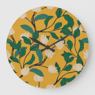 Blumeneleganz: Vintage-Blattmuster. Große Wanduhr
