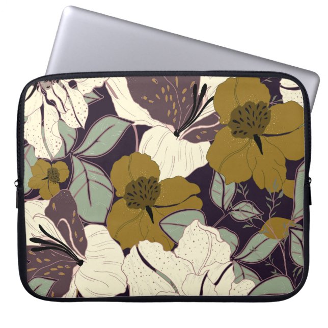 Blumeneleganz, Vintages Blattmuster. Laptopschutzhülle (Vorderseite)
