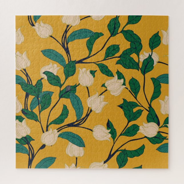 Blumeneleganz: Vintages Blattmuster. Puzzle (Vertikal)