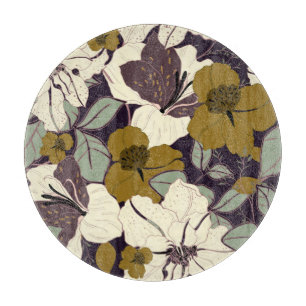 Blumeneleganz, Vintages Blattmuster. Schneidebrett