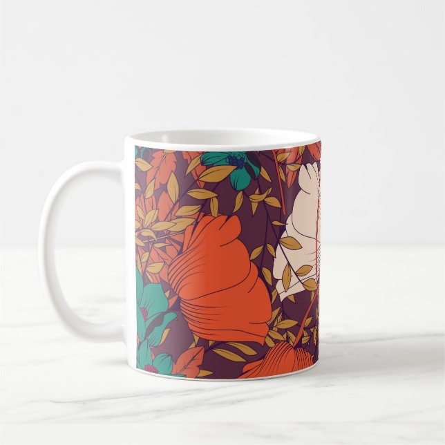 Blumenelemente: Handgezeichnet Nahtlos. Kaffeetasse (Links)