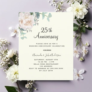 Blumenelfenbein 25. Hochzeitstag Einladung
