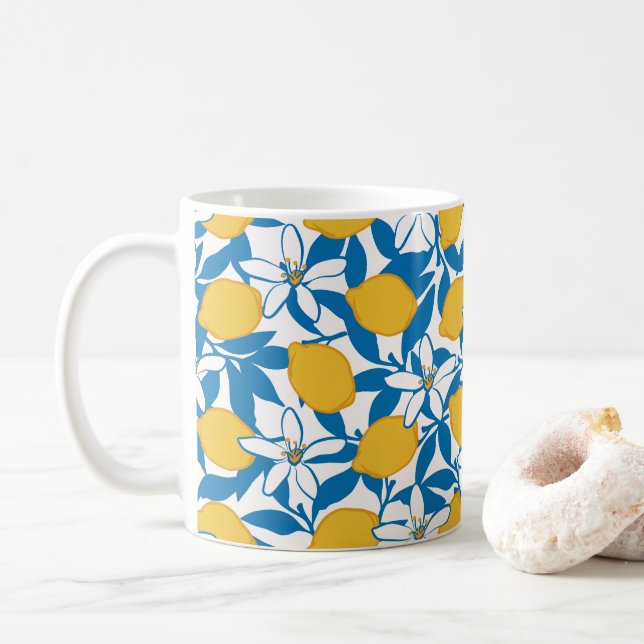 Blumenemon Sketch Handgezeichnet - Tasse Kaffee (Mit Donut)