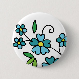 Blumenentwurf des blauen Blumenknopfes Button