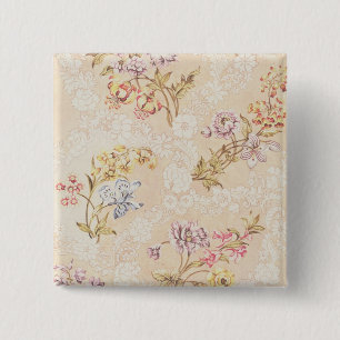 Blumenentwurf mit Pfingstrosen, Lilien und Rosen Button