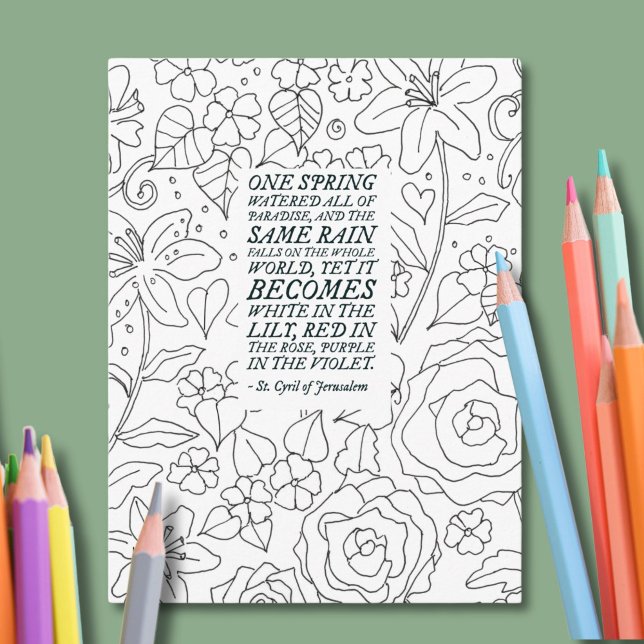 Blumenerwachsene Coloring Saint Zitat Postkarte (This saint quote postcard features my own original floral art.)