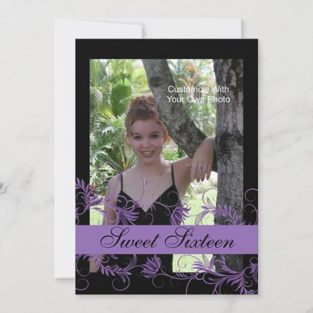 Blumenessenz 16 . Geburtstag Einladungen / Lila (Vorderseite)