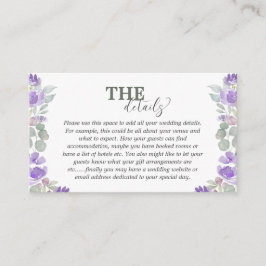 BlumenEukalyptus Lila Hochzeitdetails Begleitkarte