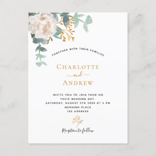 Blumeneukalyptusgrün Moderne, elegante Hochzeit Postkarte