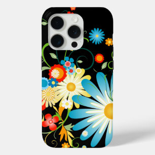 Blumenexplosion der Farbe auf schwarz iPhone 15 Pro Hülle