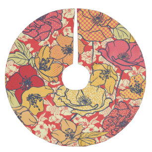 Blumenexplosion: Nahtloser Vintage-Trend. Polyester Weihnachtsbaumdecke