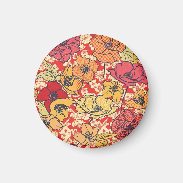 Blumenexplosion: Nahtloser Vintager Trend. Magnet (Vorne)