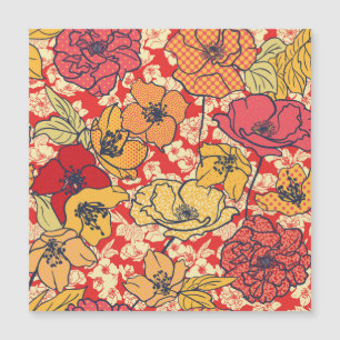 Blumenexplosion: Nahtloser Vintager Trend. Magnetkarte