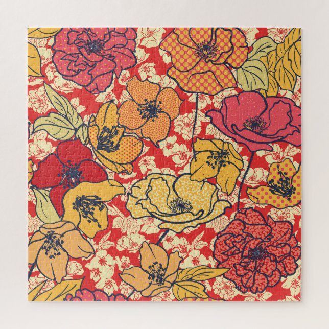 Blumenexplosion: Nahtloser Vintager Trend. Puzzle (Vertikal)