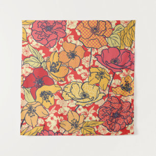 Blumenexplosion: Nahtloser Vintager Trend. Wandteppich