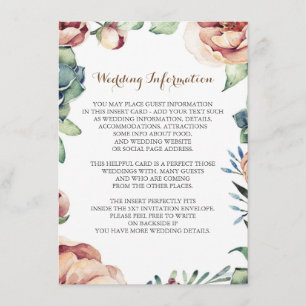 Blumenfall Elfenbein Hochzeitsinformation einfügen Begleitkarte