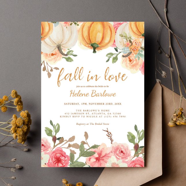 Blumenfall in der Liebe Pumpkin-Brautparty Einladung (Floral Fall In Love Pumpkin Bridal Shower Invitation)