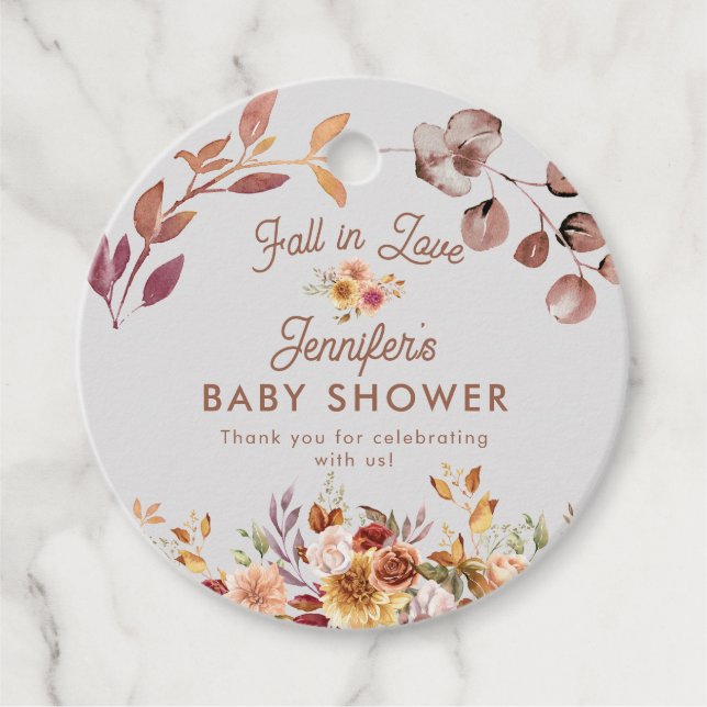 Blumenfall in Liebe Baby Dusche Gefallen Geschenkanhänger (Vorderseite)