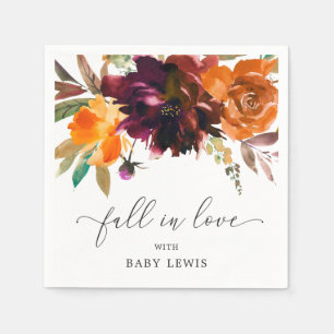 Blumenfall in Liebe Orange Burgundy Babydusche Serviette