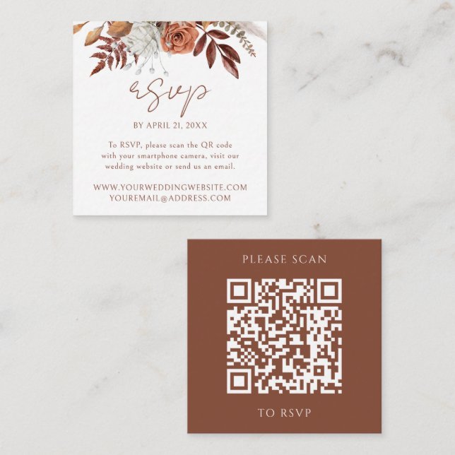 Blumenfall Moderne Hochzeitwebsite QR Code UAWG Begleitkarte (Vorne/Hinten)