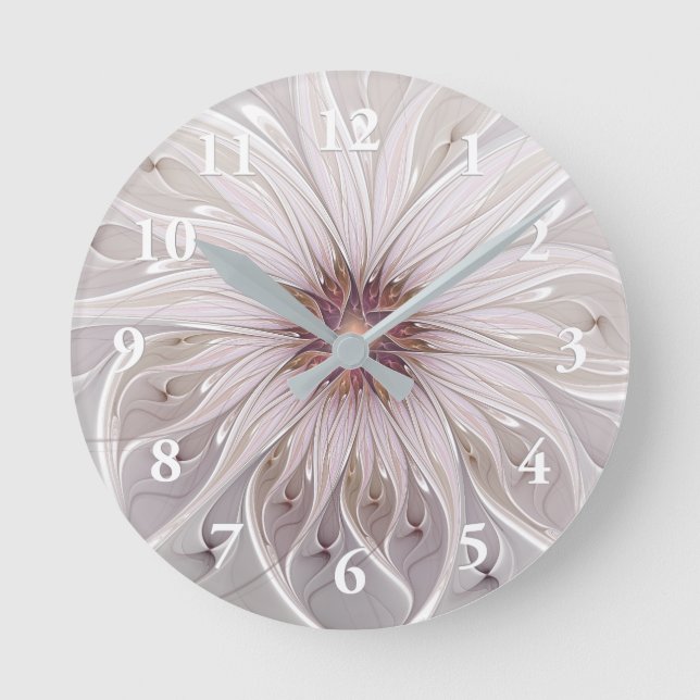 Blumenfantasie, Abstrakte moderne Pastell-Blume Runde Wanduhr (Vorderseite)