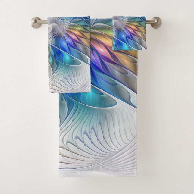 Blumenfantasie, buntes Abstraktes Fraktal Blume Badhandtuch Set (Insitu)