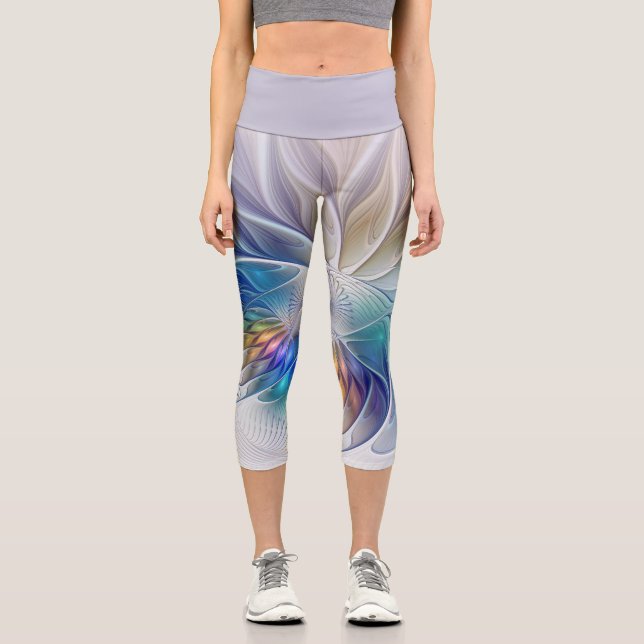 Blumenfantasie, buntes Abstraktes Fraktal Blume Capri Leggings (Vorderseite)