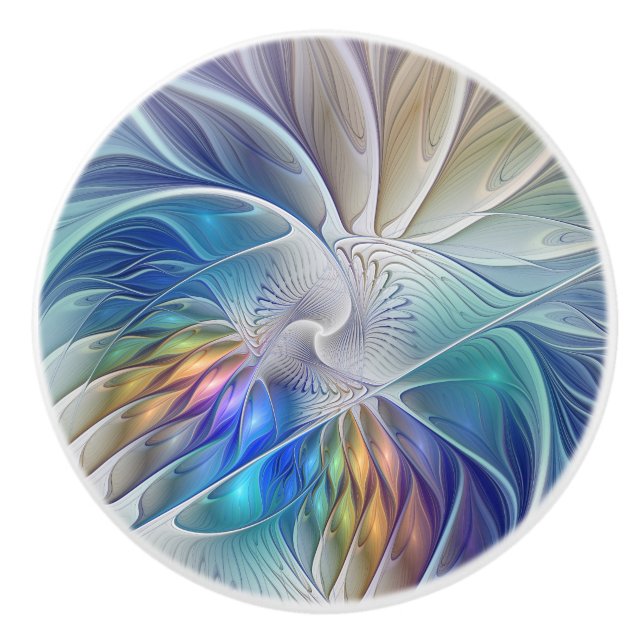 Blumenfantasie, buntes Abstraktes Fraktal Blume Keramikknauf (Vorderseite)