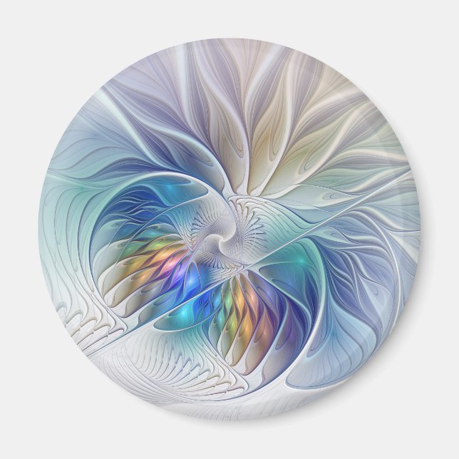 Blumenfantasie, buntes Abstraktes Fraktal Blume Magnet (Vorne)