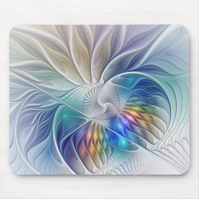 Blumenfantasie, buntes Abstraktes Fraktal Blume Mousepad (Vorne)