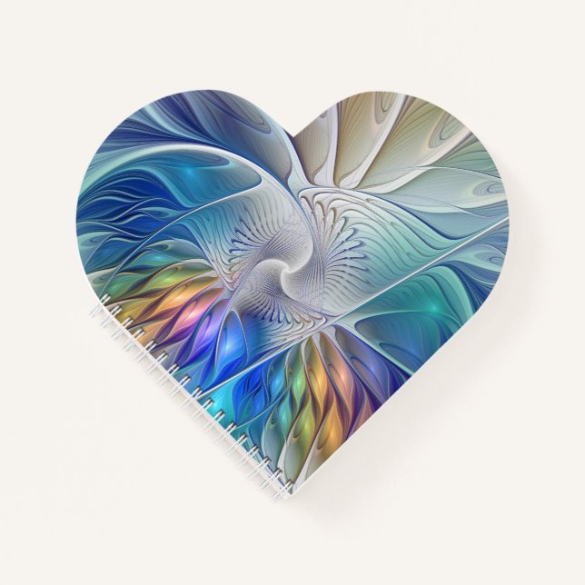 Blumenfantasie, buntes Abstraktes Fraktal Blume Notizbuch (Vorderseite)