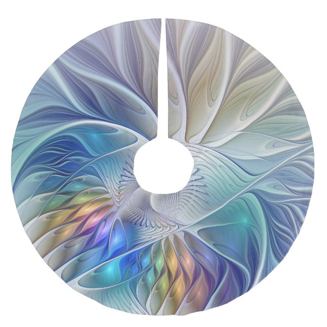 Blumenfantasie, buntes Abstraktes Fraktal Blume Polyester Weihnachtsbaumdecke (Vorderseite)