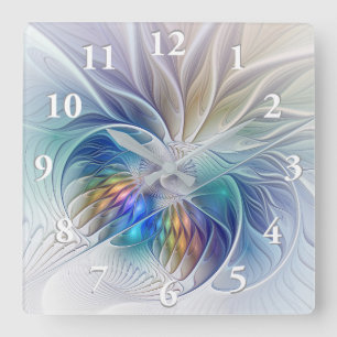 Blumenfantasie, buntes Abstraktes Fraktal Blume Quadratische Wanduhr