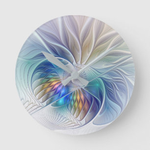 Blumenfantasie, buntes Abstraktes Fraktal Blume Runde Wanduhr