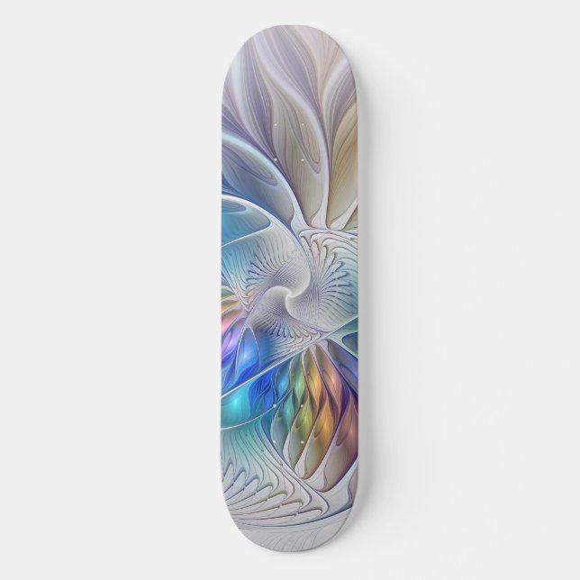 Blumenfantasie, buntes Abstraktes Fraktal Blume Skateboard (Vorderseite)