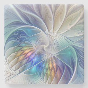 Blumenfantasie, buntes Abstraktes Fraktal Blume Steinuntersetzer