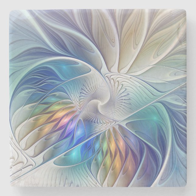 Blumenfantasie, buntes Abstraktes Fraktal Blume Steinuntersetzer (Vorderseite)