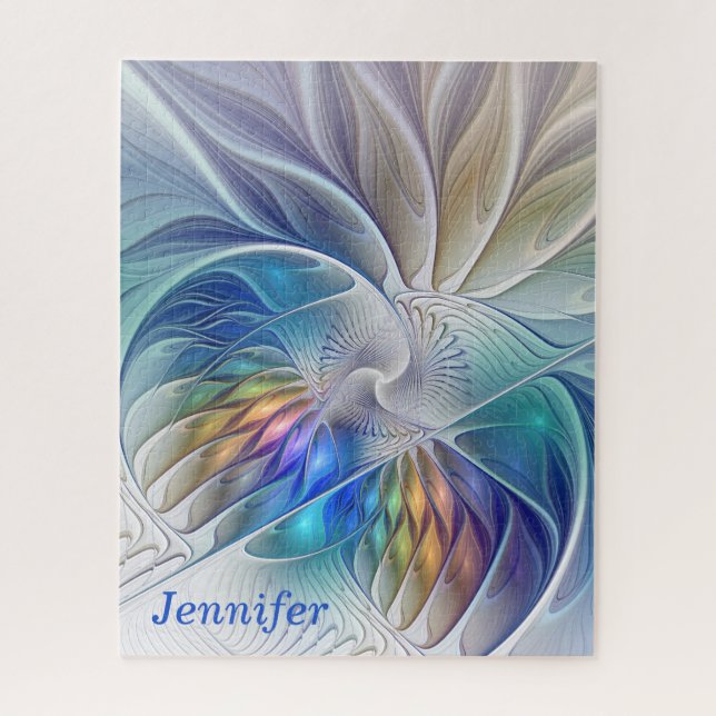 Blumenfantasie, farbenfrohe Abstrakte Blume Name Puzzle (Vertikal)