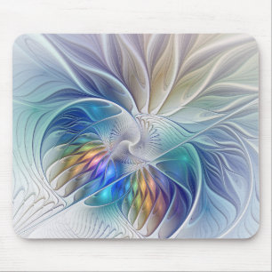 Blumenfantasie, farbenfrohe abstrakte Fraktalblume Mousepad