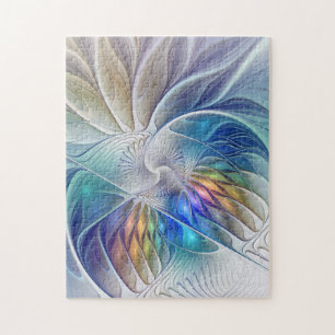 Blumenfantasie, farbenfrohe abstrakte Fraktalblume Puzzle