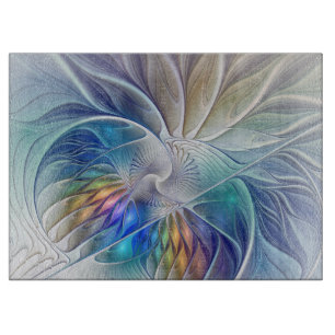 Blumenfantasie, farbenfrohe abstrakte Fraktalblume Schneidebrett