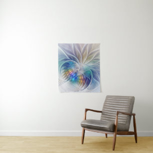 Blumenfantasie, farbenfrohe abstrakte Fraktalblume Wandteppich