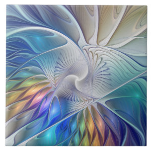Blumenfantasie, farbenfrohe abstrakte fraktale Blu Fliese
