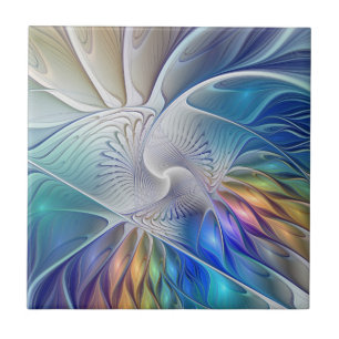 Blumenfantasie, farbenfrohe abstrakte fraktale Blu Fliese