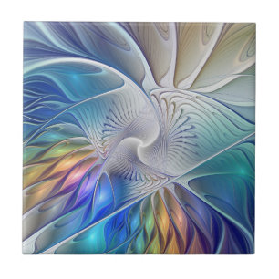 Blumenfantasie, farbenfrohe abstrakte fraktale Blu Fliese