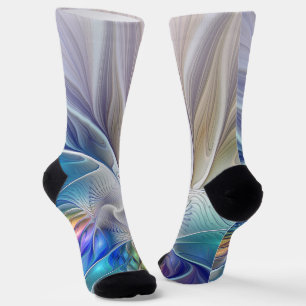 Blumenfantasie, farbenfrohe abstrakte fraktale Blu Socken